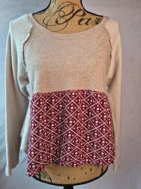 Share In The Beginning Ivory Multi Raw Edges Cropped Long Sleeve Top Small